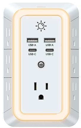 Multi Plug Outlet, USB Wall Charger, Surge Protector, 7 Outlet Extender with 4 USB Charging Ports (2 USB C) 1680J Power Strips Outlets with Night Light, Wall Plug Adapter Spaced for Home Travel Office