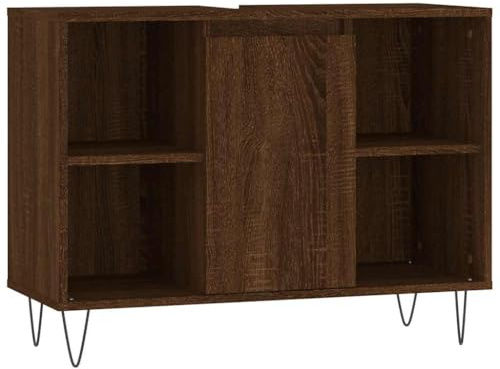 vidaXL Badezimmerschrank, Waschbeckenunterschrank mit viel Stauraum, Badschrank mit Eisenbeinen, Bad Unterschrank Waschbeckenschrank Badmöbel, Braun Eichen Optik Holzwerkstoff