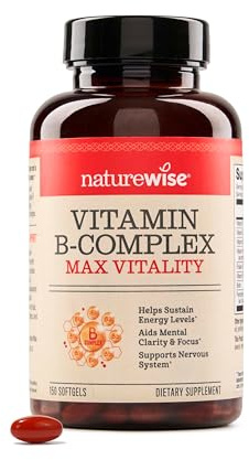 NatureWise Vitamin B Complex for Women and Men - with Folic Acid Biotin B1 B2 B3 B6 B12 - Support Cellular Energy & Mental Clarity - Gluten & Dairy Free, Non-GMO - 150 Softgels[5-Month Supply]
