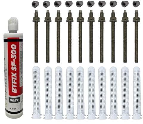 BATIFIX Schwerlast-Montageset I M12x210 Ankerstangen A4 + Siebhülsen inkl. Injektionsmörtel und Hutmuttern I Schwerlast-Anker I Schwerlast-dübel (Edelstahl V4A, M12 x 210 mm)
