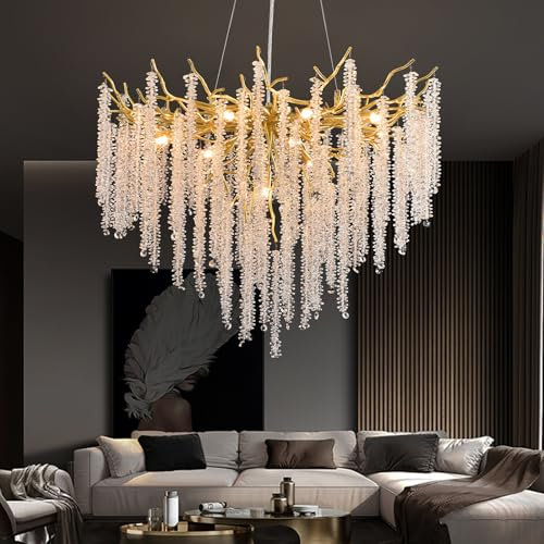 AHXIAOZN Lampe à Pendentif en Cristal Rond Luxe, Lustre Moderne Postmoderne pour Salle à Manger, Cuisine, Salon, Chambre, Couloir, Café, Bar (Doré, G9*12, 80cm)