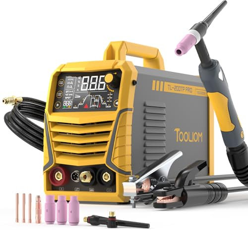 TOOLIOM TIG Welder with Pulse Multifunctional TIG Welding Machine DC TIG/Spot TIG/Pulse TIG/Stick 110&220V Dual Voltage with Large Digital Display