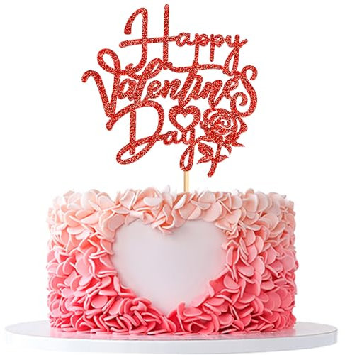 1 Stück Glitter Rot Glücklich Valentinstag Kuchen Topper Valentinstag Tortenaufleger Valentinstag Tortenaufleger Hochzeit Liebe Valentinstag Party Cake Topper Picks Party Zubehör