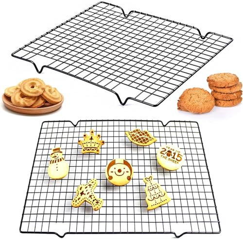 2 Piezas Rejilla para Enfriar Pasteles, Enfriador Pasteles de Acero Inoxidable, Rejilla de Refrigeración Rectangular Parrilla al Aire Libre para Bizcochos, Resposteria, Galletas Pan (27,5×25,3cm)