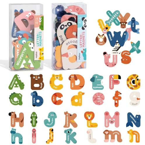 Mideer Magnetic Alphabet, 26 Uppercase & 26 Lowercase Letters, Cute Animal Magnets for Fridge, Educational ABC Spelling Learning Tools Games Toys Refrigerator Magnet for Kids, Toddlers 3 4 5 Years Old