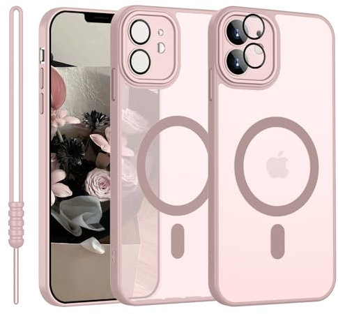 YUANDMI iPhone 12 Hülle mit MagSafe, Hanyhülle iPhone 12 Magnetisch Leicht Dünn Matte Touch Kameraschutz, Kratzfeste Anti-Gelb rutschfest Kratzfest Schutz Stoßfest Hülle für iPhone 12 Rosa