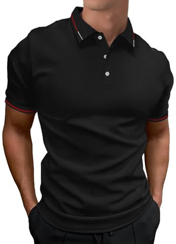 HMIYA Herren Poloshirt-Kontrast Kurzarm Polohemd Male Polo Klassisches,Schwarz,XL
