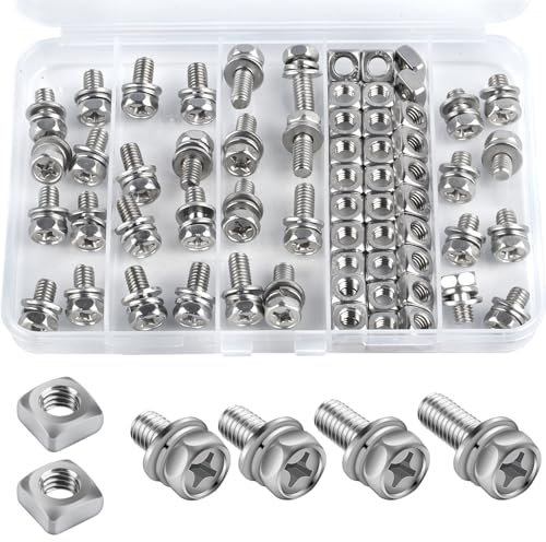 64 Pcs Battery Bolts and Nuts, M6 Stainless Steel Motorcycle Battery Terminal Nuts and Bolt Kit, M6x10/12/14/16mm Motorcycle Battery Screw and Square Nuts for ATV Bike Battery Bolt Square Nut Kit