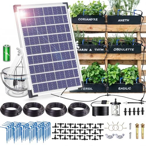RISINGUP Solar Bewässerungssystem für 30 Töpfe,Pflanzenbewässerungsgeräte Solarbetriebenes automatisches DIY Bewässerungssystem, Gartenbewässerungssystem mit 12 Zeitmodi für Outdoor-Gärten
