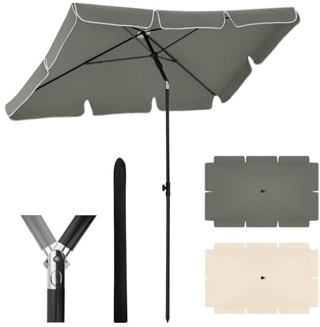 WOLTU Ombrellone da Giardino, Ombrellone da Spiaggia con Funzione di Inclinazione, Ombrellone da Esterno, Altezza Regolabile, Protezione UV per Terrazza, Piscina, 2x1,2m, Grigio Scuro