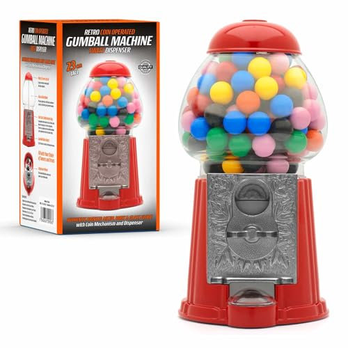 CKB LTD Gumball Distributeur de Chewing-Gum Bonbons gobstoppers en Forme de pièce de Monnaie Style Rétro Tirelire Rouge - Petite Taille 23 cm