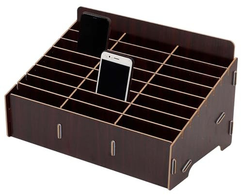 GBKDQQ Handy Aufbewahrungsbox, 24 Fächer Handyhalter, Holz Visitenkartenhalter, Telefon Rechner Halter, Desktop-Aufbewahrungsbox, Handygarage für Klassenzimmer, Schule, Konferenzsaal