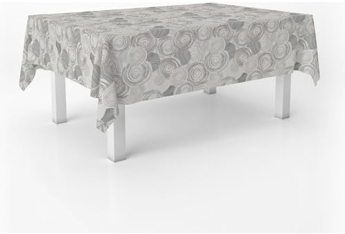 ECOMMERC3 Wachstuchtischdecke abwaschbar rechteckig 240x140 cm Circle Grau | Für das Essen mit der ganzen Familie, abwaschbar, ohne Waschmaschine oder Bügeleisen, 90 % PVC und 10 % Polypropylen