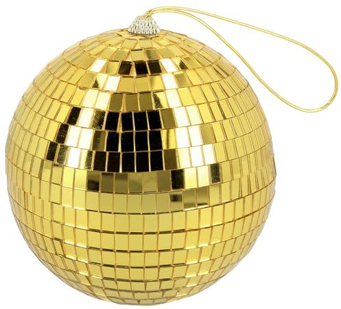 Boland - Glänzende Discokugel, Durchmesser ca. 15 cm, Disco Fever, Hängedeko, Dekoration für Party oder Silvester, Gold