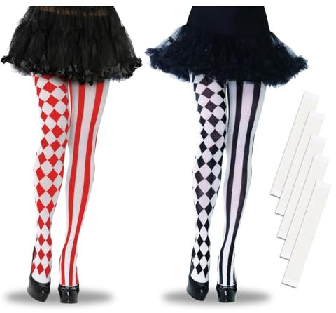KUBDPQOR Overknee Strümpfe, 2 Paar Zweifarbige Gestreifte Strumpfhose Damen mit 36 Anti-Rutsch-Patches, Clown Kostüm Damen, Ideal für Zirkus, Cosplay, Halloween und Karneval