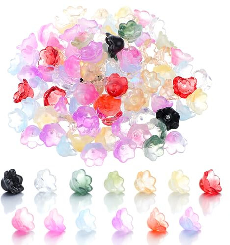 Yuanchu 120 Stück Glockenblumenperlen, gemischte Farben Glasperlen Zum AuffäDeln, süße Perlen mit Farbverlauf Glockenblumen Kristallperlen Diy BastelzubehöR für Armbänder Halsketten Ohrringe Armbänder