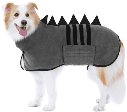 HezzLuv HundeBademantel Mikrofaser Schnell Trocknend, Einstellbar Hundehandtuch Extra Saugfähig für Mittel & Große Hunde, Einfach Anzuziehen Bademantel für Hunde (Grau-Schwarz,XL)