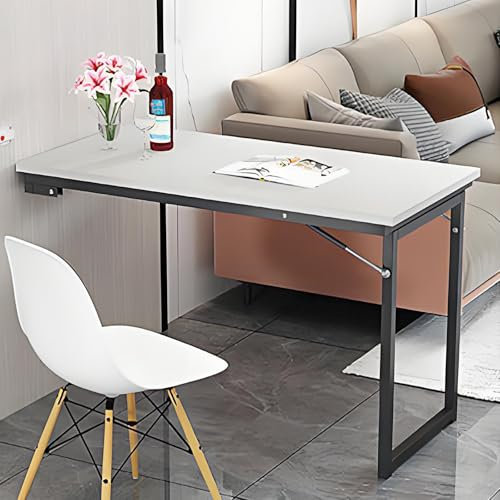 Tavolo Pieghevole A Muro Salvaspazio, Tavolo A Scomparsa Da Muro Tavolo A Ribalta Da Parete Scrivania Pieghevole A Muro Scrivania Salvaspazio Richiudibile, Marrone-grigio 90x50x70cm(White,100x50x70cm)