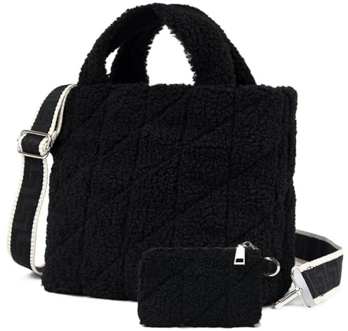 Myhozee Plüsch Umhängetasche Damen Klein Tote Bag - Teddy Fleece Tasche Kleiner Handtasche Leicht Furry Bag Schultertasche Kunstfell Flauschig Henkeltaschen Winter Crossbody Bag für Damen Mädchen