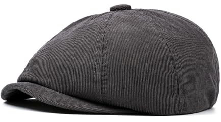 HIQIU Kord Schiebermütze Herren - 8-Panel Newsboy Cap Einfarbiger Baskenmütze - Herren Schirmmütze Malerhut Barett Cap für Frühling Herbst (DE/NL/SE/PL, Alphanumerisch, Einheitsgröße, M, Grau)