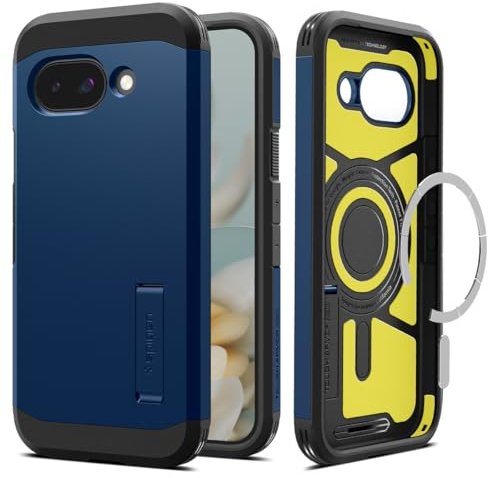 Spigen Tough Armor(AI) MagFit für Google Pixel 9a -Navy Blue | Kompatibel mit MagSafe, Integrierter Kickstand, Air Cushion Tech, Military-Grade Schutz, Spigen Original Serie