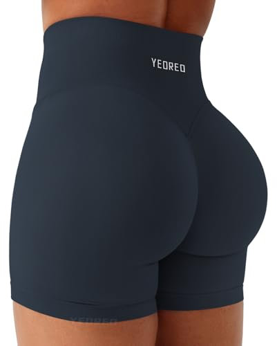 YEOREO Sport Shorts Damen 4.5 Invisible Scrunch Butt Gym Shorts Hoch Taille Booty Yoga Workout Kurze Leggings Dunkelblau M
