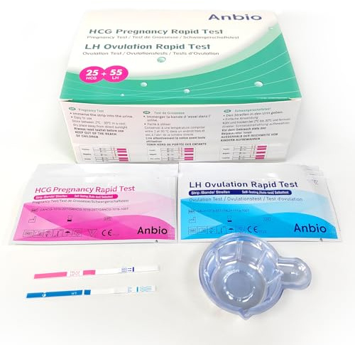 Anbio 55 x Ovulation Strips & 25 x Pregnancy Urine Test Strips Early Detection Kits Highly Sensitive Fast Home Self-Checking-Pack of 80