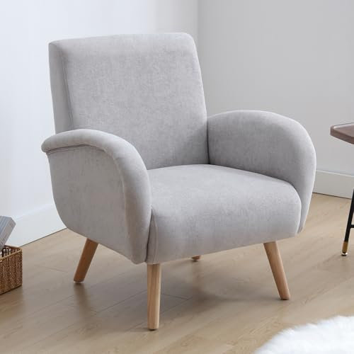 Ya-Home Fauteuil de Salon Moderne avec Pied Bois Fauteuil Scandinave en Chenille, Fauteuil pour Salon Confortable, Gris