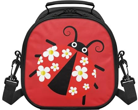 Aplkyhs Ladybug - Lonchera para jardín de infantes para niñas, bolsa de almuerzo Bento con correa, a prueba de fugas, pequeña bolsa térmica con diseño de flores, reutilizable, kit de bolsa de comida