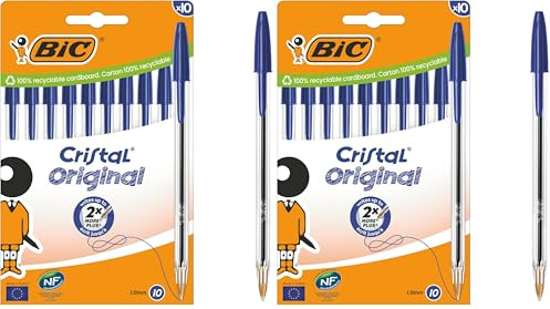 BIC Cristal Original Ballpoint Pens Medium Tip (1 mm) – Blue, Box of 10 (Pack of 2)