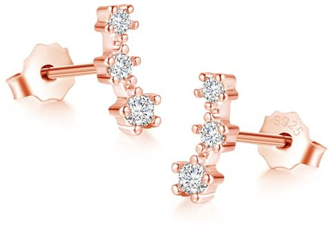 Loutade Ohrstecker Rose Gold 925, Hypoallergen Kleine Silber Ohrclimber Ohrringe mit Cubic Zirkonia, Ohrringe Stecker aus 925 Sterling Silber, Helix Knorpel Schlafen Zirkonia Ohrstecker für Frauen