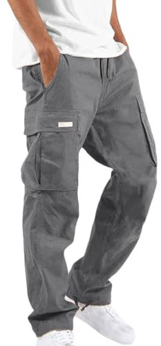 RLEHJN Pantalon Cargo Homme Militaire Pantalons De Sport Jogging Homme Classique Pantalon Cargo À Poche Multiple Avec Cordon Confortable Doux Outdoor Casual Lâche Leisure Coupe Droite Pants