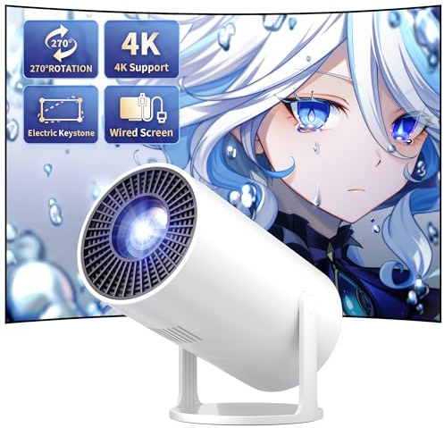 Proyector - Mini proiettore portatile con supporto 4K, Full HD 1080p, con supporto girevole a 270°, compatibile con TV Stick/Smartphone/HDMI/USB, per camera da letto/campeggio all'aperto