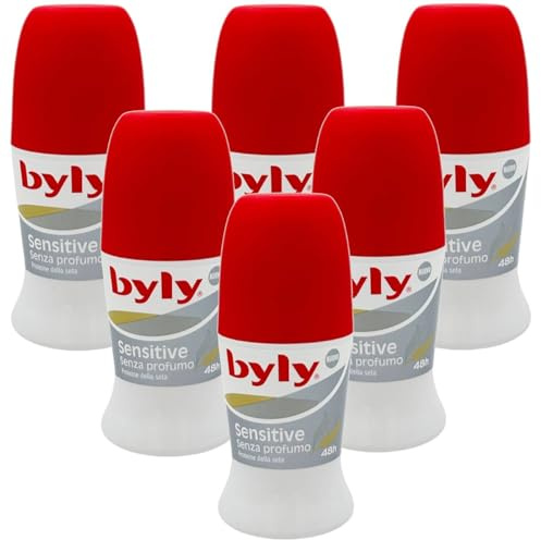 Byly Unisex Sensitive Deo Roll-On 50ml - Parfümfrei, mit Seidenprotein, 48H Schutz, hautfreundlich (Sensitive 6 Einheiten)