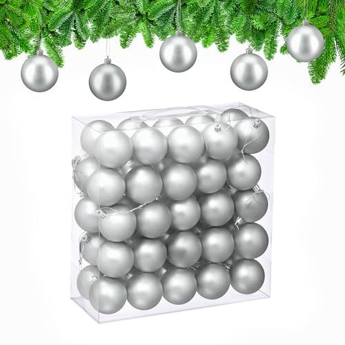 Relaxdays Bolas Árbol Navidad, Set de 50, Plástico, Diseño Mate, 6 cm, Adornos Navideños Redondos, Decoración, Plateado