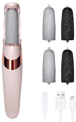 Pink Electric Foot File, Rechargeable Electric Callus Removers for Dry Skin | 2 Speeds, LED Light Coarse and Fine Heads, Electric Foot Callus Remover Pedicure Kits for Heels, Toes, Balls of Feet