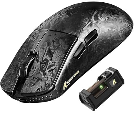 ATTACK SHARK R11 ULTRA Mouse Gaming Wireless 8000Hz in Fibra di Carbonio, 49g SUPERLIGHT, 42000 DPI, 20000 FPS, Nordic 52840, PAW3950MAX, Copristrato Ice-Feel, BT/2.4G/Cabalto, PC/Mac, Nero Forgiato