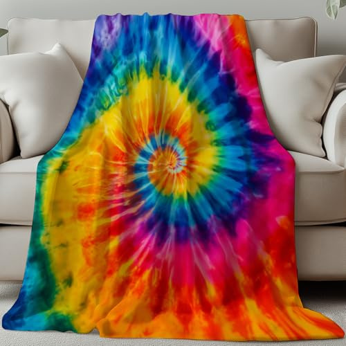 GLOBLELAND Geschenk Decke 150x130CM Regenbogen Batik Mama/Papa Geschenk Geburtstagsgeschenk Geschenke für Frauen Männer Bunt Wohn-Decke Flanell Kuscheldecke