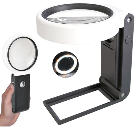 Lupe mit Licht, 25X/6X Faltbare Leselupe, Dimmable Groß Handlupe Beleuchtete Lupe für Senioren, Münzen Briefmarken Inspektion Uhrmacher