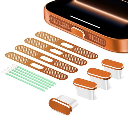 Prise anti-poussière USB C, port de charge de type C, coque de prise de haut-parleur, accessoires pour iPhone 17, 17 Pro (orange, pour iPhone 17 Pro)
