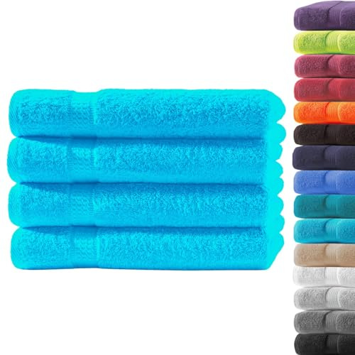 Loomiva 4er Set Premium Qualität Frottier Handtücher 50x100 cm | Tuerkis | 500g/m² | ideal für Reisen & Gym und Sport | 100% Baumwolle | Extra Weich | Öko-TEX Standard 100