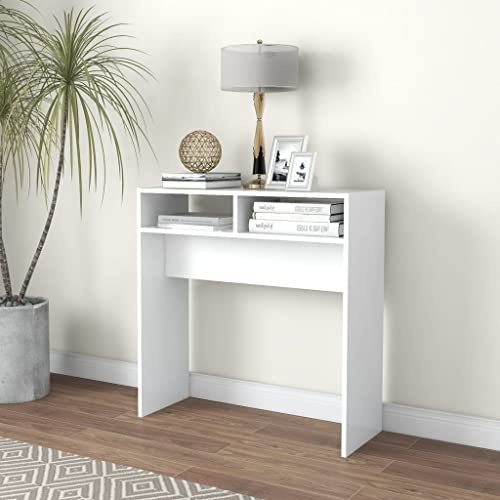 Bucmath Table console étroite blanche 78 x 30 x 80 cm, en bois dérivé du bois, table de couloir avec espace de rangement, table d'appoint pour entrée, salon, bureau