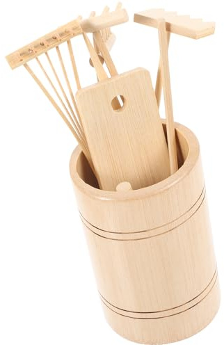 HOODANCOS Ensemble de 7 Outils de Jardin Miniatures en Bambou Naturel, Râteaux pour Bac à Sable et Jardin Zen, Accessoires Décoratifs pour Bricolage et Contemplation, Kit Compact