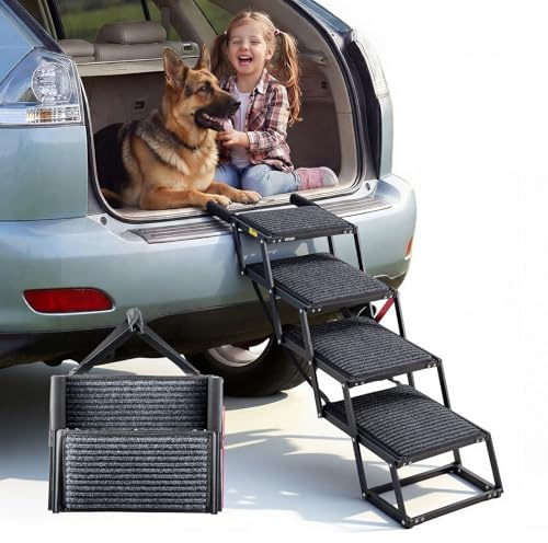 VEVOR Scaletta Pieghevole per Auto per Animali Domestici, Scala Pieghevole a 4 Gradini per SUV Camion Letti Divani per Animali Domestici Carico max 90,72 kg Superficie Antiscivolo, Extra Large