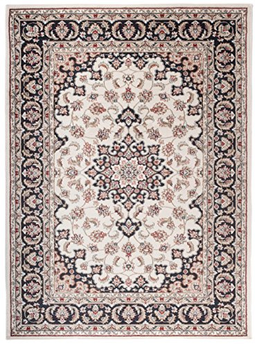 Carpeto Rugs Traditioneller Klassischer Teppich für Ihre Wohnzimmer - Creme Schwarz - Perser Orientalisches Heriz Keshan Muster - Blumen Ornamente - Top Qualität Pflegeleicht AYLA 120 x 170 cm Klein