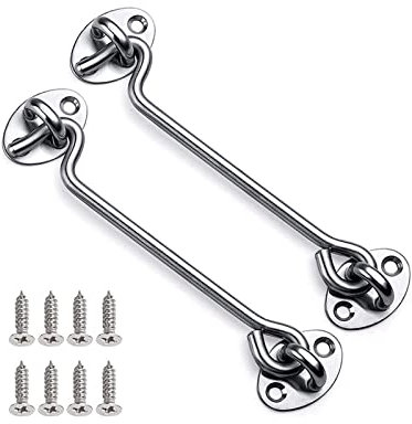 2Pcs Cabin Door Hook Eye Latch Lock Shed Gate Catch Silent Holder Stainless Steel 8/200mm