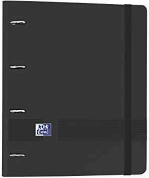Oxford Live & Go - Classeur à 4 anneaux en polyfoam avec recharge et caoutchouc - Oxford Live & Go A4+ avec 100 feuilles de recharge, 5 bandes de couleur et quadrillage 5 x 5, noir