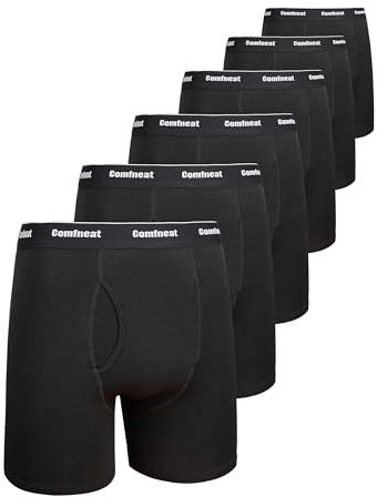 Comfneat Herren 6-Pack Langes Bein Boxershorts, Schwarz, XXL