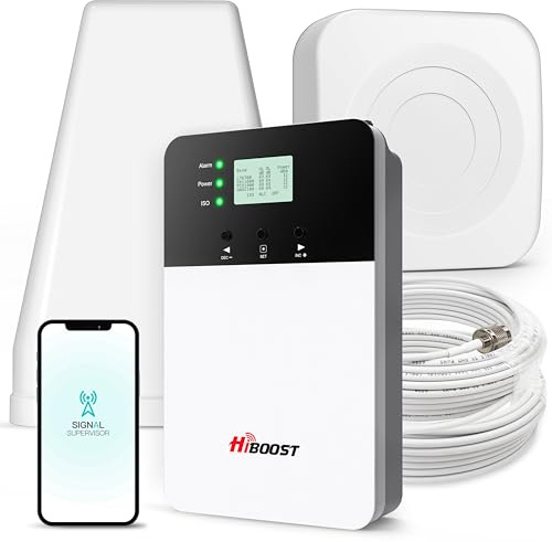 HiBoost Amplificador de señal para teléfono móvil, cobertura de 8000 m² con 2 antenas interiores para todos los usuarios de EE. UU., amplificador de teléfono móvil para oficina en casa y destino de