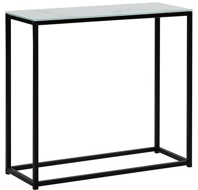 Beliani Moderner, rechteckiger Konsolentisch Marmor Optik Weiß Metallgestell Delano